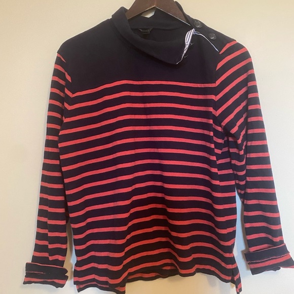 J. Crew Button Turtleneck Red Blue Stripe - Picture 2 of 3